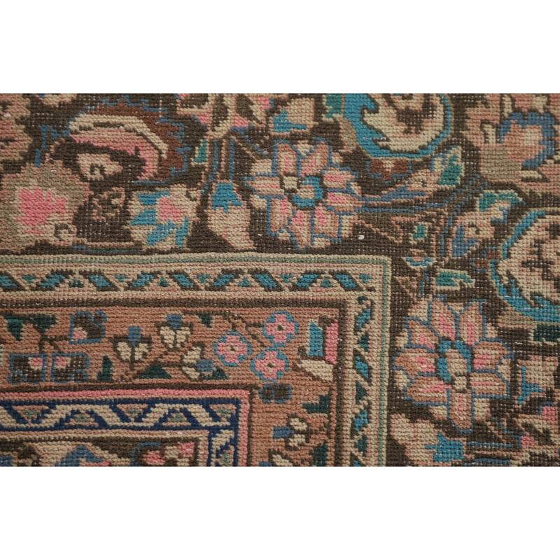 Traditional Pink Mashad Persian Vintage Rug Handmade Wool Carpet - 9'6"x 12'6"