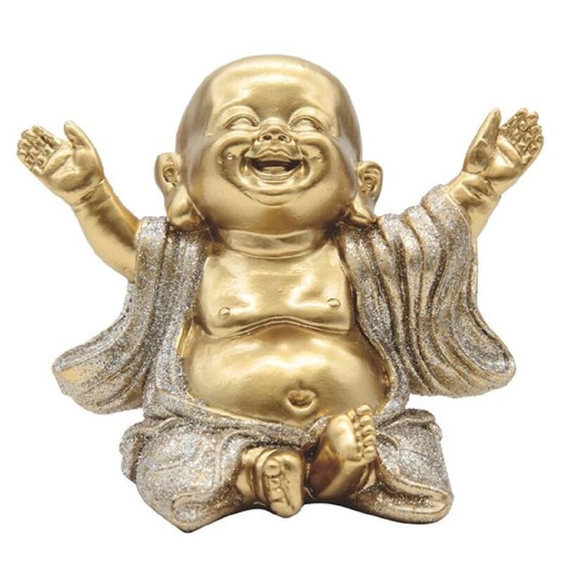 Q-Max 4.75"H Gold and Silver Maitreya Buddha Statue Happy Buddha Feng Shui Decoration Religious Figurine