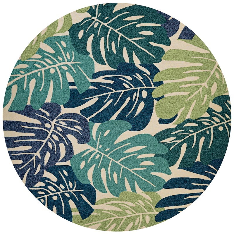 Dream Decor Rugs Miami Arum Teal Navy Handmade Indoor Outdoor Area Rug - 7'10" round