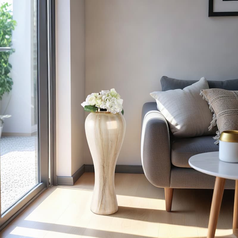 Glass Floor Vase with Tapered Body Rounded Lip Modern Glam Accent - 10" x 10" x 26"