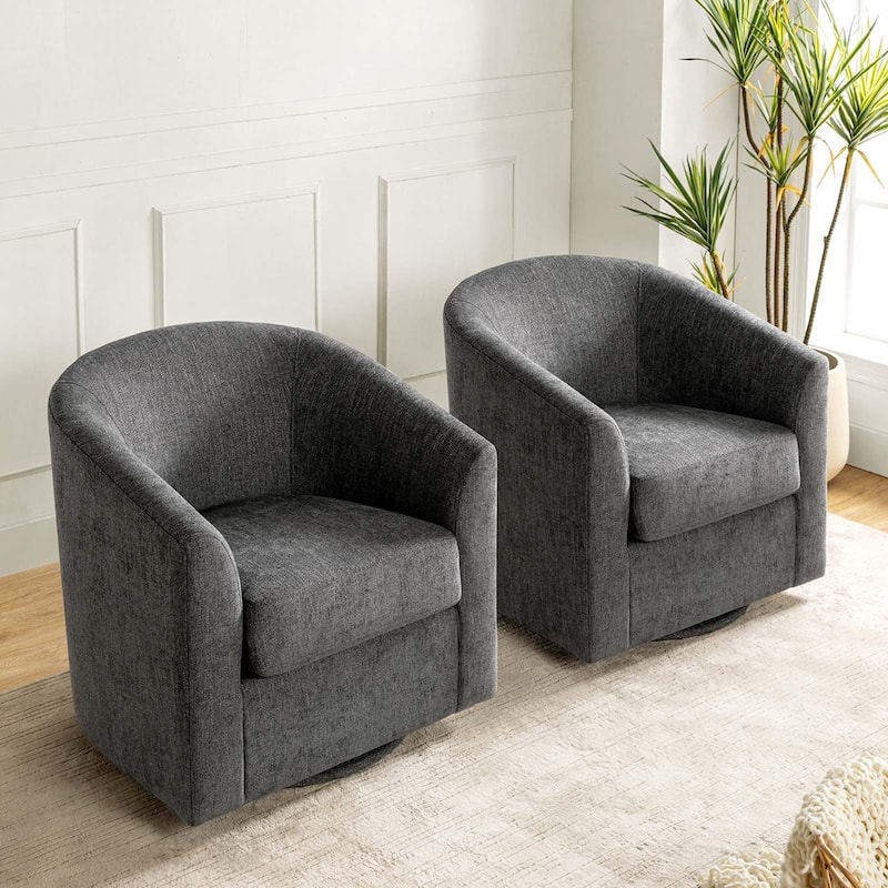 Cuenca Modern Upholstered Barrel Chair with Swivel Base Set of 2