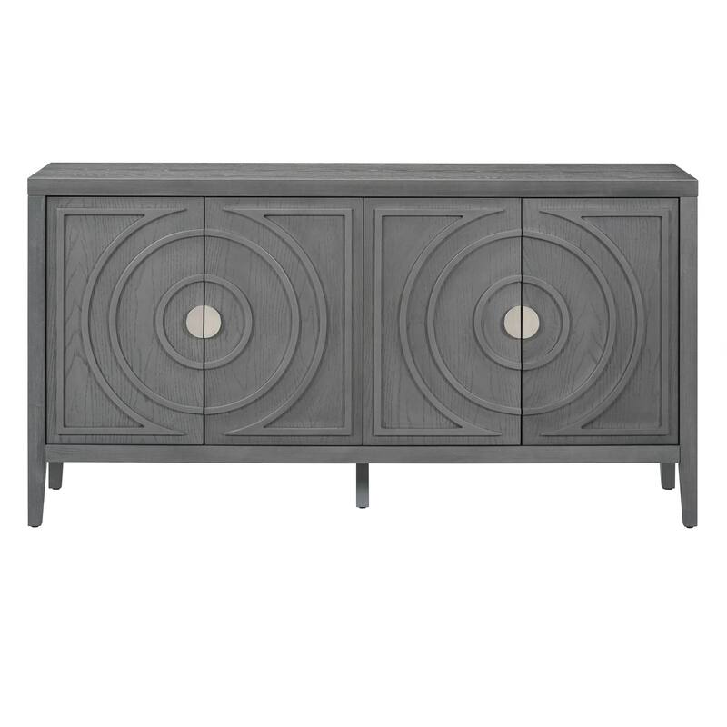 Retro Sideboard door with Circular Groove Design Round Metal Door Handle for Entrance, Dinning Room, Living Room