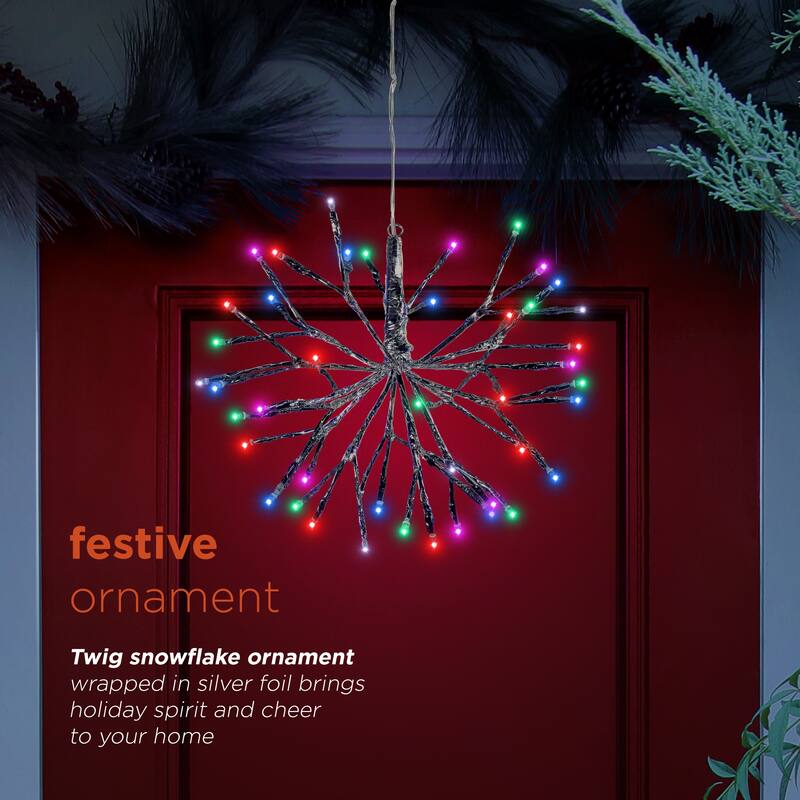 Alpine Corporation 10"H Indoor Christmas Snowflake Ornament with LED Lights