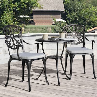 Outdoor 3-Piece Cast Aluminum Patio Set with Cushions and Umbrella Hole