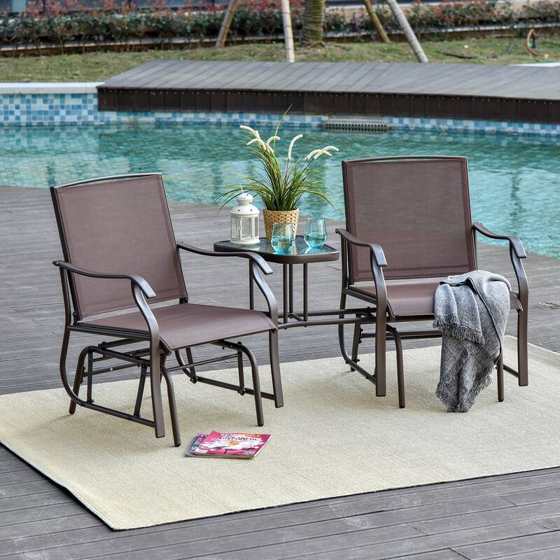 Outsunny 3-pc. Outdoor Sling Fabric Gliding Rocker Chairs w/ Table