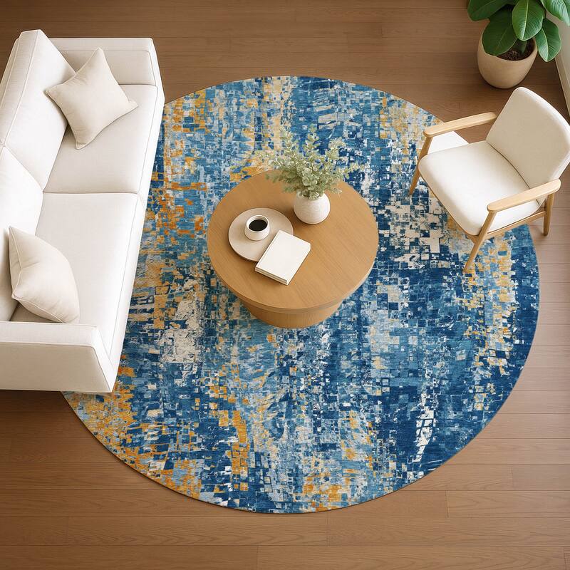 Machine Washable Indoor/ Outdoor Abstract Pixels Chantille Rug