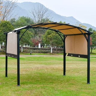 Outsunny 11ft x 8ft Outdoor Retractable Canopy Pergola Steel Frame Patio Pergola Shelter Sun Shade, Beige