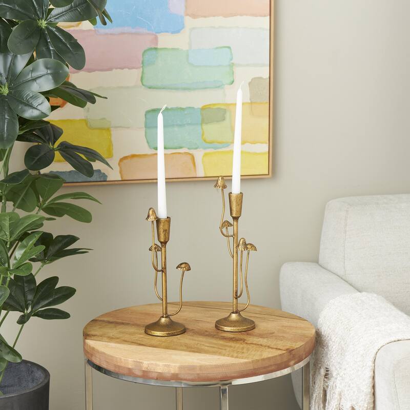 Metal Abstract Mushroom Inspired Candle Holder - Set of 2 Gold - Roche River Decor