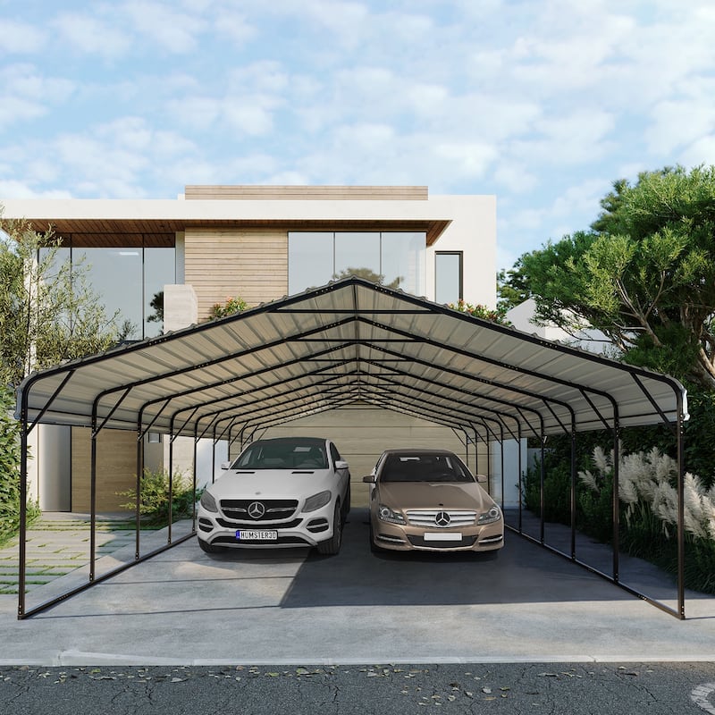 Heavy-Duty Metal Carport with Upgraded Galvanized Steel Roof – Ideal Shelter for Cars, Boats, and Tractors