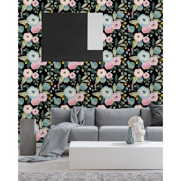 Flowers on Dark Background Peel and Stick Wallpaper  On Sale  Bed Bath   Beyond  32616747