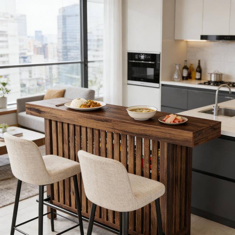 Modern Dining Table with Storage, Coffee Table with 2-Tier Shelves, Home Bar Table & Entertaining Table