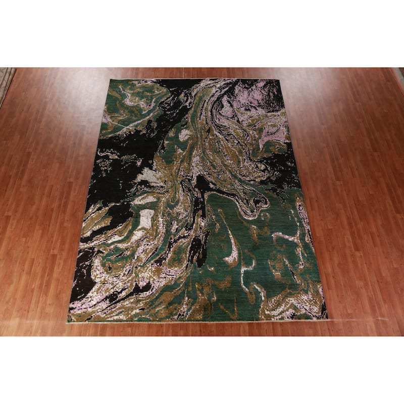 Contemporary Abstract Oriental Area Rug Handmade Wool Carpet - 9'1"x 12'3"