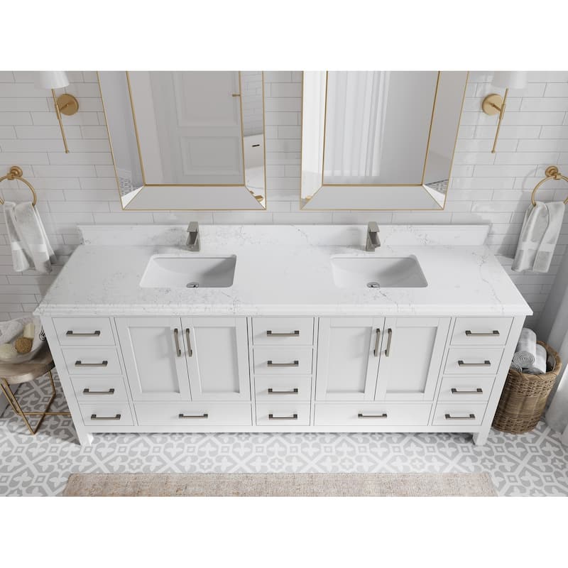 Willow Collection 84 in. W x 22 in. D Malibu Double Sink Bathroom Vanity with Countertop - 1.5" Empira White - White