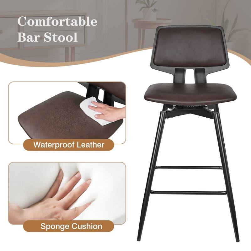 VECELO 2/4-Piece 360° Swivel PU Leather Bar Stools with Footrest Multi-Purpose Space-Saving Bar Stools for Small Apartments
