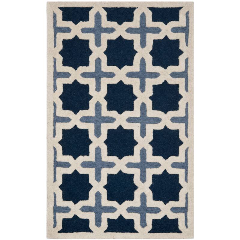 SAFAVIEH Handmade Cambridge Adelgund Modern Moroccan Wool Rug - 3' x 5' - Blue/Ivory