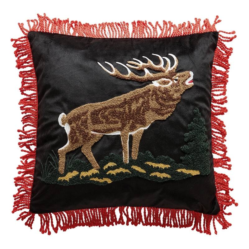 Camp Wandawega Elk Needle-Punch Fringed Pillow - 18" Square