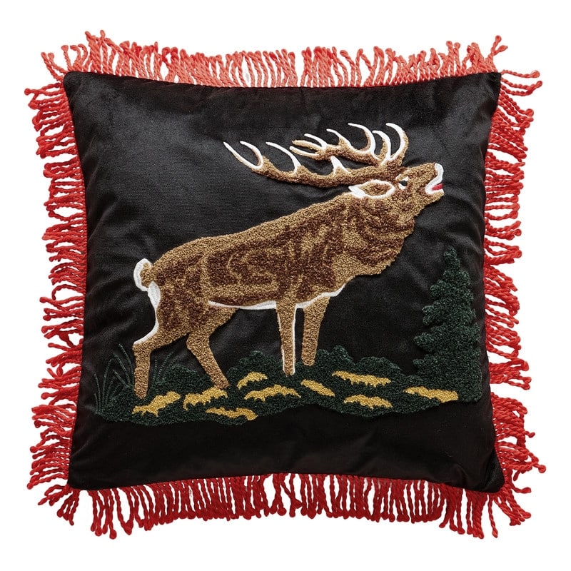 Camp Wandawega Elk Needle-Punch Fringed Pillow - 18" Square