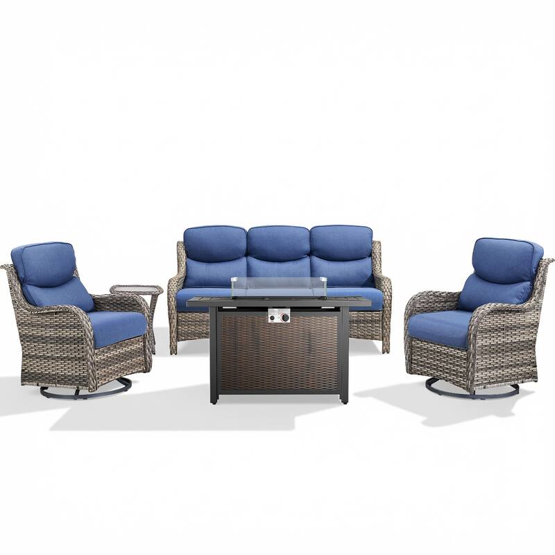 Pocassy 4/5 Piece Patio Sofa Furniture Set with 43" Fire Pit Table