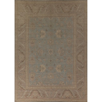 Light Blue Floral Oushak Vegetable Dye Area Rug Handmade Wool Carpet - 9'1" x 11'10"