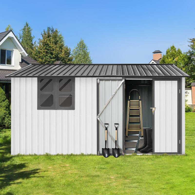 Metal garden sheds 10ftx12ft outdoor storage sheds with window - Grey+White