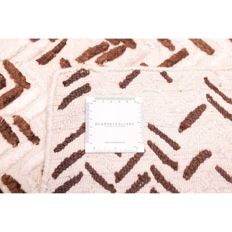 ECARPETGALLERY Hand-knotted Tangier Cream, Dark Brown Wool Rug - 5'2 x 8'2