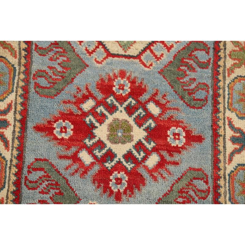 Light Blue Geometric Kazak Oriental Accent Rug Handmade Wool Carpet - 2'1"x 2'10"
