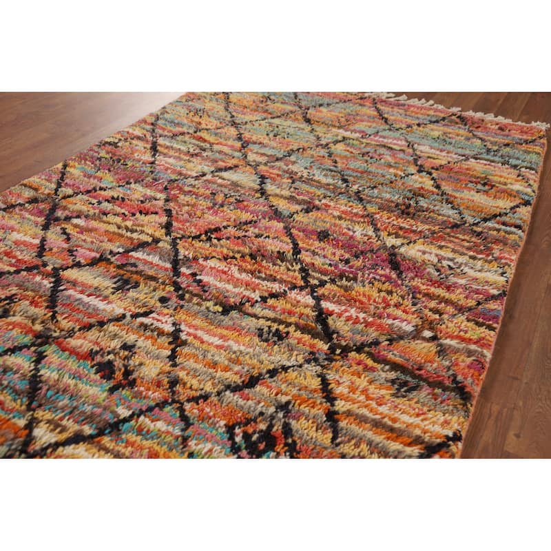 Trellis Plush Moroccan Oriental Area Rug Handmade Wool Carpet - 4'2" x 6'11"