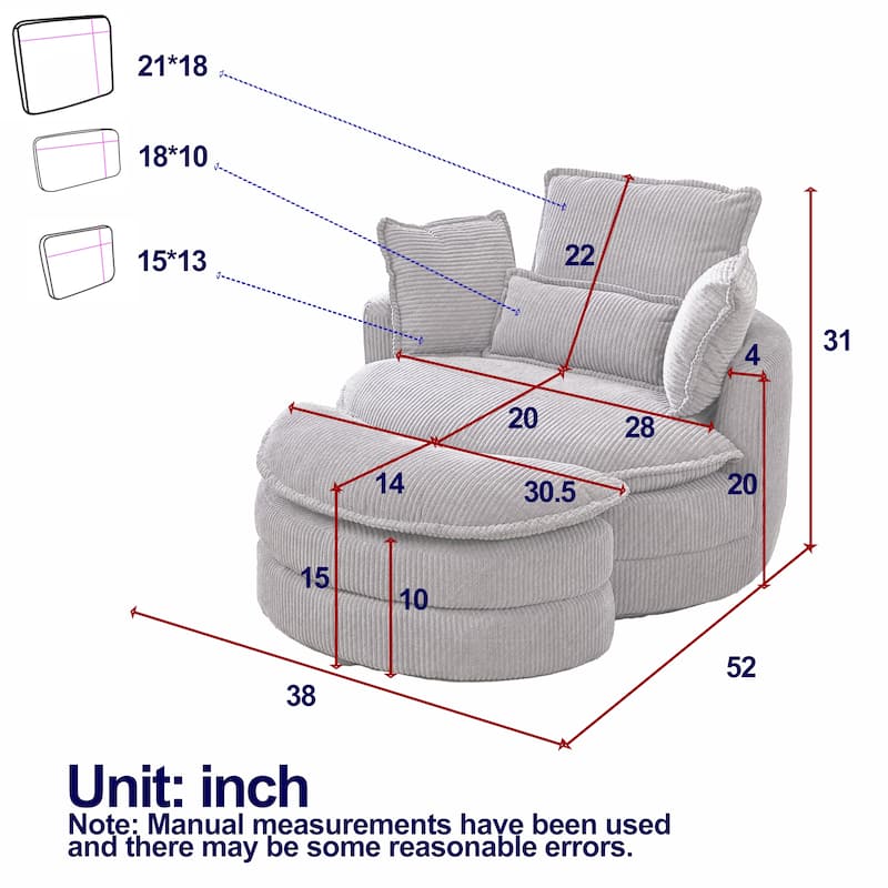 52" Upholstered Swivel Barrel Chair with Moon Storage Ottoman