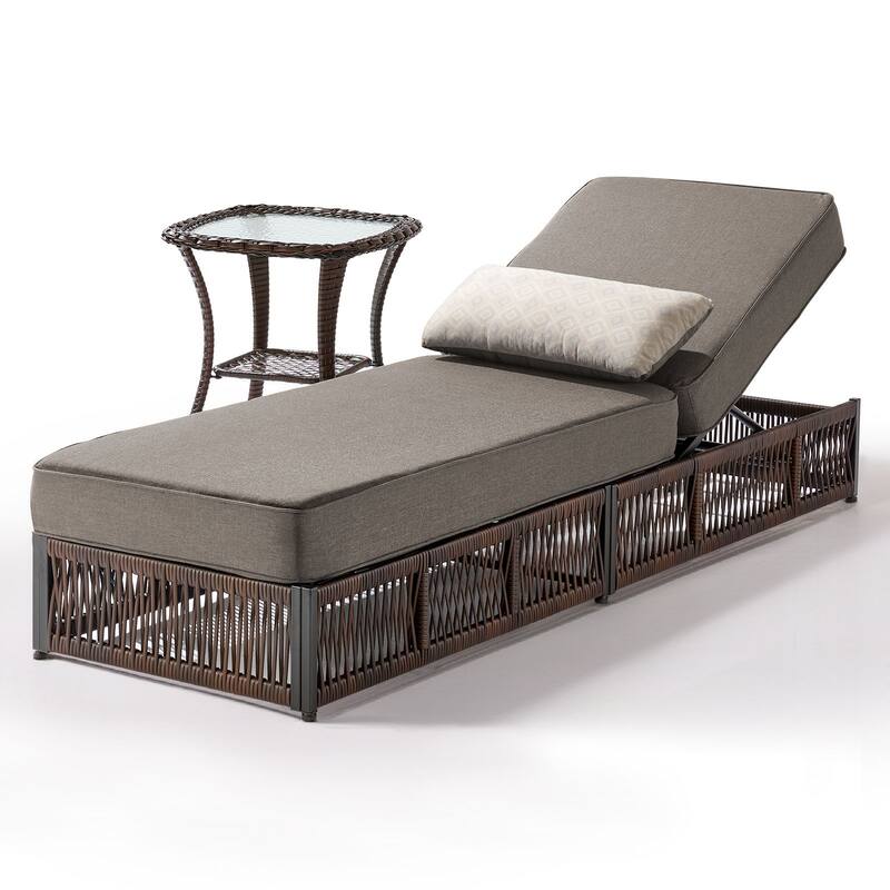 Gymojoy Outdoor Patio Chaise Lounge Chair, Luxury Recliner with 6-Position Backrest & 5-Inch Thick Cushions and Side Table