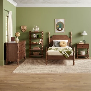 Walker Edison Twin Bed with Dresser Bookshelf and Nightstand Bedroom Set