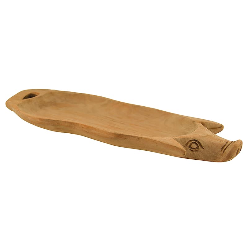 Hand Carved Pig Shaped Decorative Wooden Serving Tray 15 Inch - 1 X 14.75 X 6 inches