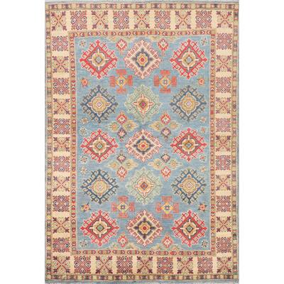 Light Blue Traditional / Geometric Kazak Rug Handmade Wool Carpet - 3'11"x 5'10"