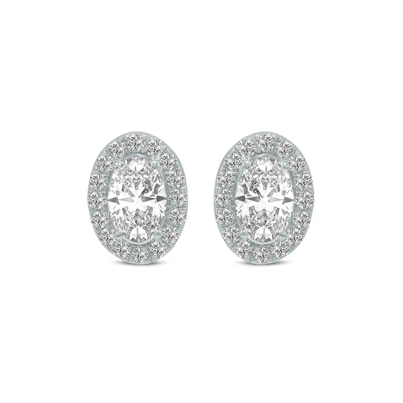 Marquee 2 Carat TW Oval Shape Lab Grown Diamond Halo Earrings in 14K White Gold