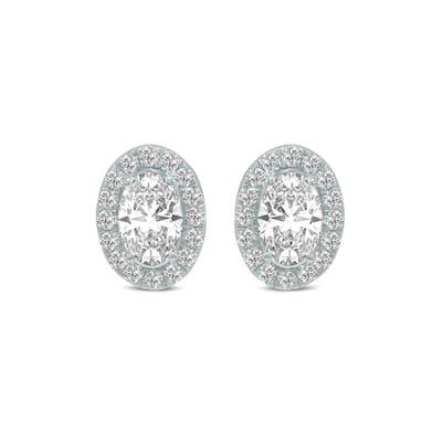 Marquee 2 Carat TW Oval Shape Lab Grown Diamond Halo Earrings in 14K White Gold