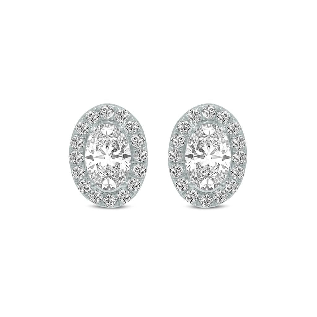 Marquee 2 Carat TW Oval Shape Lab Grown Diamond Halo Earrings in 14K White Gold
