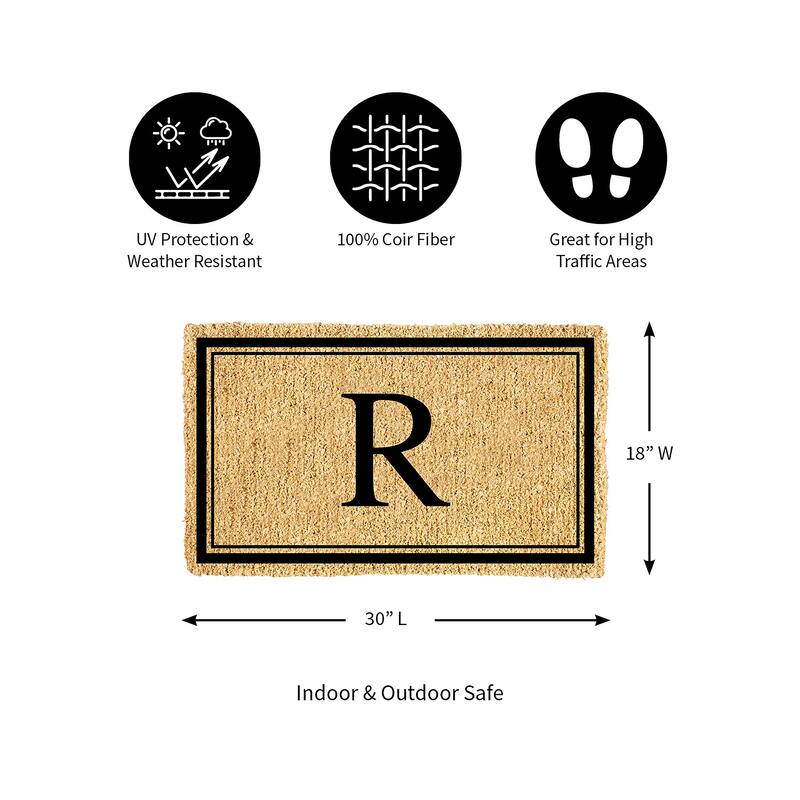 28 in. x 16 in. Monogram Coir Mat, Letter "R"