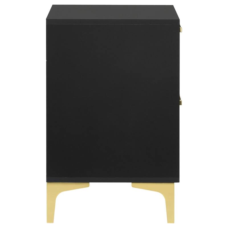 Black and Gold 2-Drawer Rectangular Nightstand with Gold Pull Handles