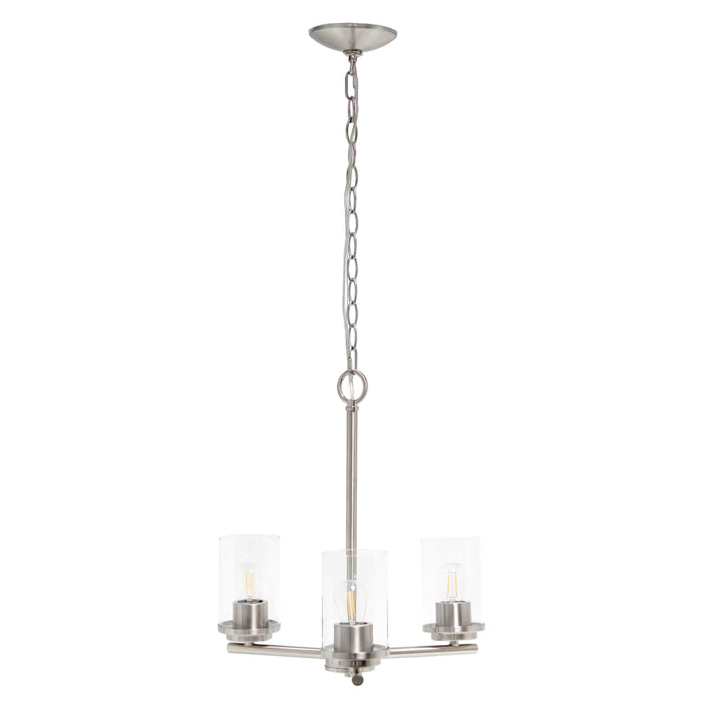 Gold 3-Light Pendant Chandelier - Metal & Clear Glass - Modern Traditional Lighting Fixture - 15" Diameter - 63