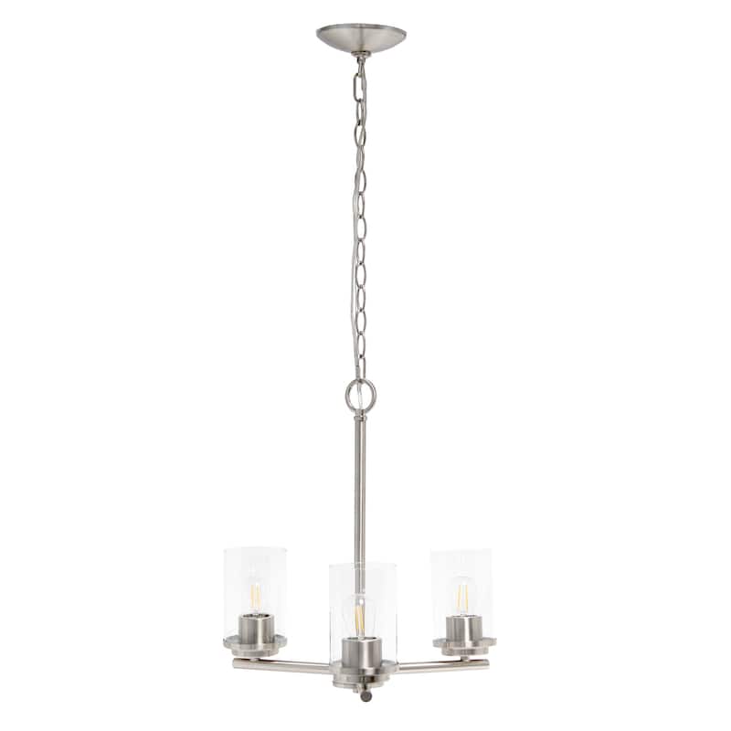 Gold 3-Light Pendant Chandelier - Metal & Clear Glass - Modern Traditional Lighting Fixture - 15" Diameter - 63