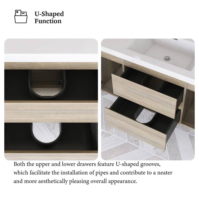 Modern Wall-Mounted Bathroom Vanity with White Solid Surface Top