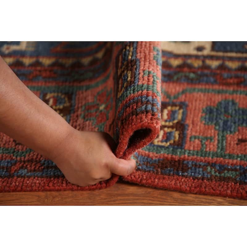 Geometric Orange Sirjan Area Rug Handmade Wool Carpet - 7'9"x 9'9"