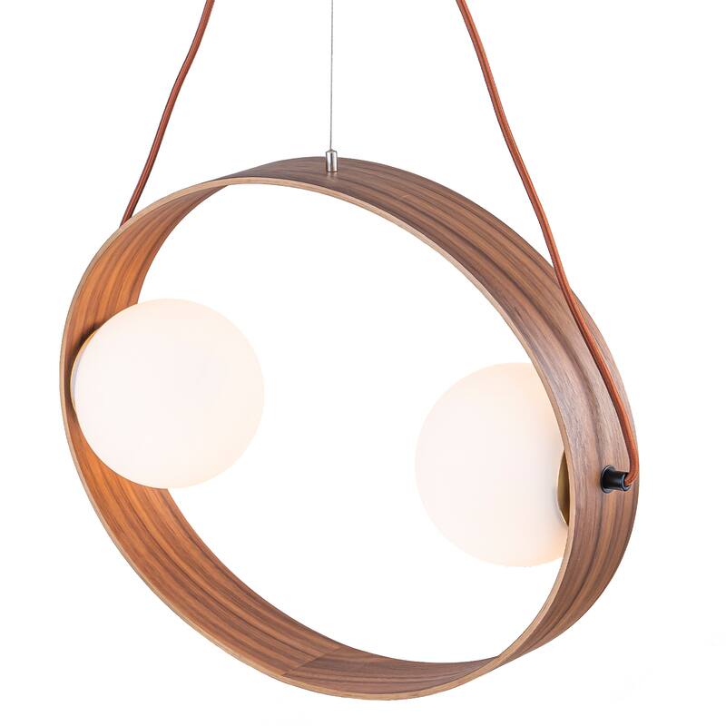 Modern 2-Light Wood Globe Pendant Light for Kitchen Island - Dia.20-in