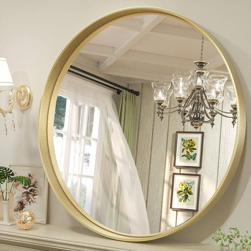 TETOTE Round Metal Frame Mirror Wall Mounted Bathroom Vanity Mirror - 36 IN - Gold