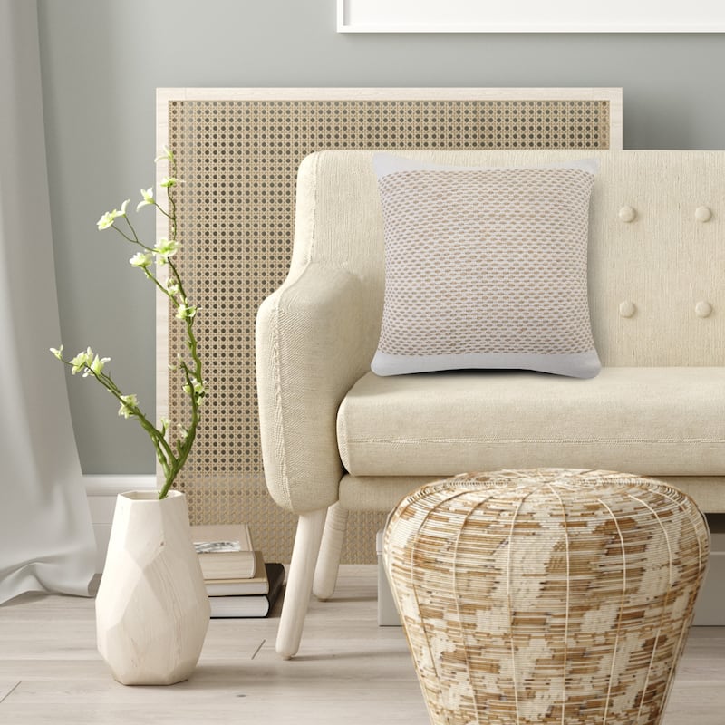 HomeRoots 20" X 20" Ivory And Tan 100% Cotton Geometric Zippered Pillow