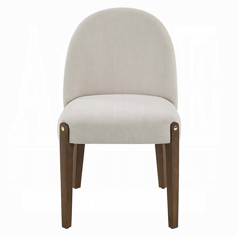 Gamo Set of 2 Side Dining Chair, Brown Rubberwood, Soft White Fabric
