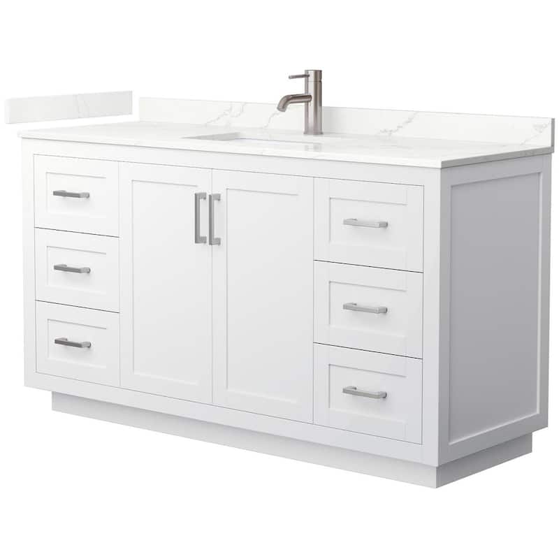 Wyndham Collection WCF292960S-QTZ-UNSMXX Miranda 60" Free Standing - White / Giotto Quartz Top / Brushed Nickel
