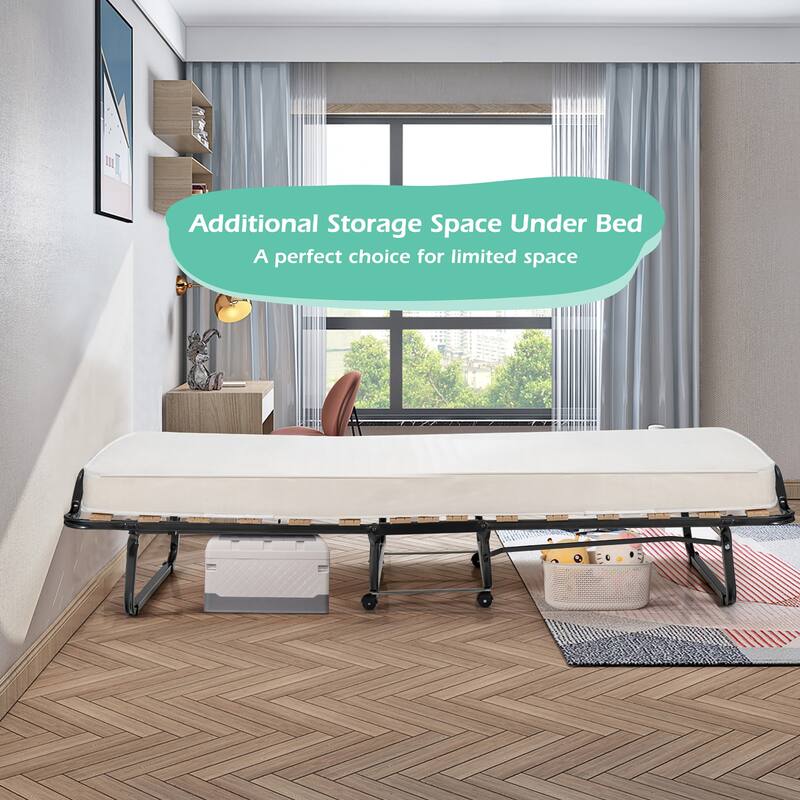 Gymax Portable Rollaway Guest Bed Folding Bed w/ Mattress Memory Foam