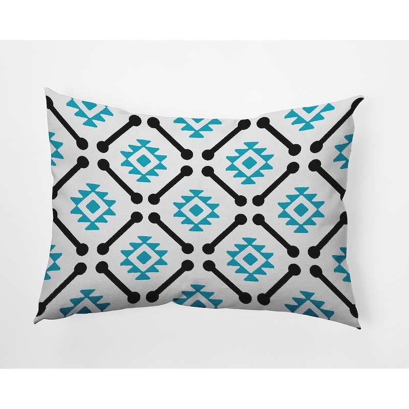 Modern Tribal Pattern Decorative Throw Pillow - 14" x 20" - Carribbean Turquoise