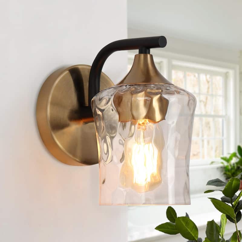 Modern Black Gold Bathroom Vanity Light Hammered Glass Wall Sconces - 4.7" - Hammered