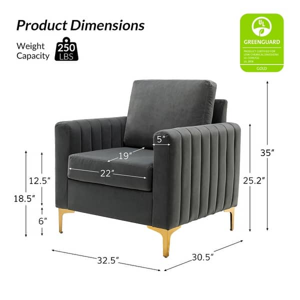 dimension image slide 1 of 8, Ganymedes Modern Velvet Accent Arm Chair with Golden Legs by HULALA HOME